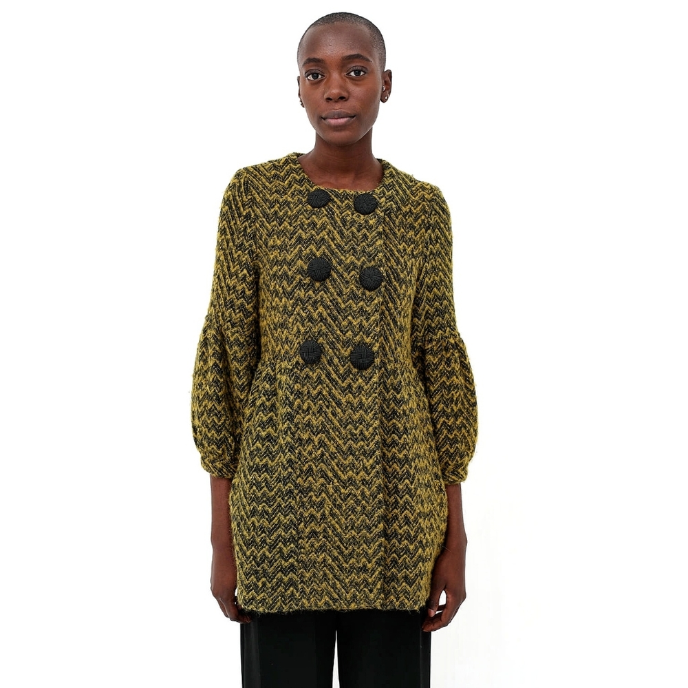 Marni Chevron Chartreuse Wool Puff Sleeve Jacket Coat